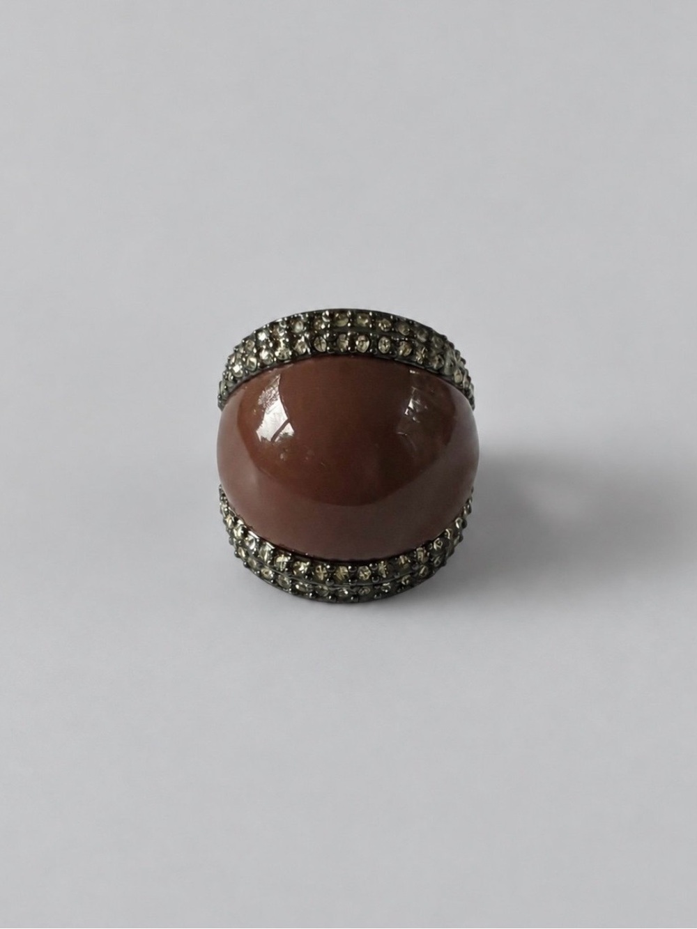 Lia Sophia Kiam Family Brown Cabochon & Crystal Statement Ring Size 7.5